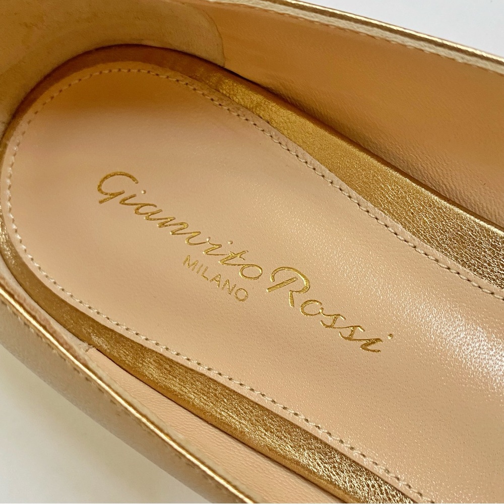 Gianvito Rossi Metallic Gold leather ankle strap pointed toe ballet flats - Picture 8 of 10